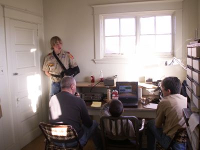 Mike, Jeremy, and Scouts
Mike (W2FCP) operating the special event station, with Jeremy (KE5YKW) logging. Scouts Andrew and Matthew were observing and helping with the logs.
